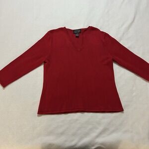 Spenser Jeremy Kelly Red Silk Blend Long Sleeve V-Neck Top Women's Large